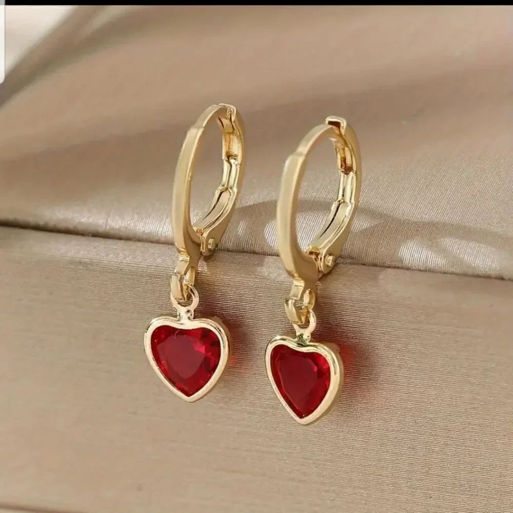 Heart dangle earrings 2 pair blue red - Picture 2 of 11